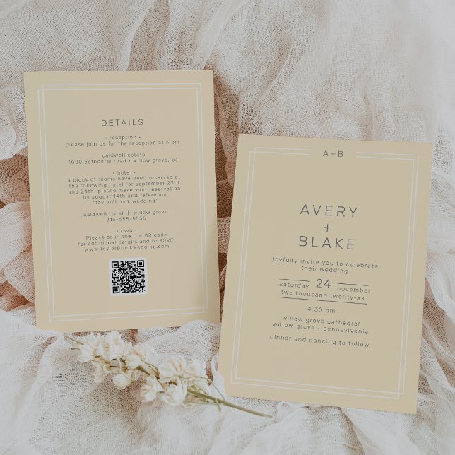 AVERY Simple Neutral Butter Yellow QR Code Wedding Einladung (AVERY Simple Neutral Butter Yellow QR Code Wedding Invitation)