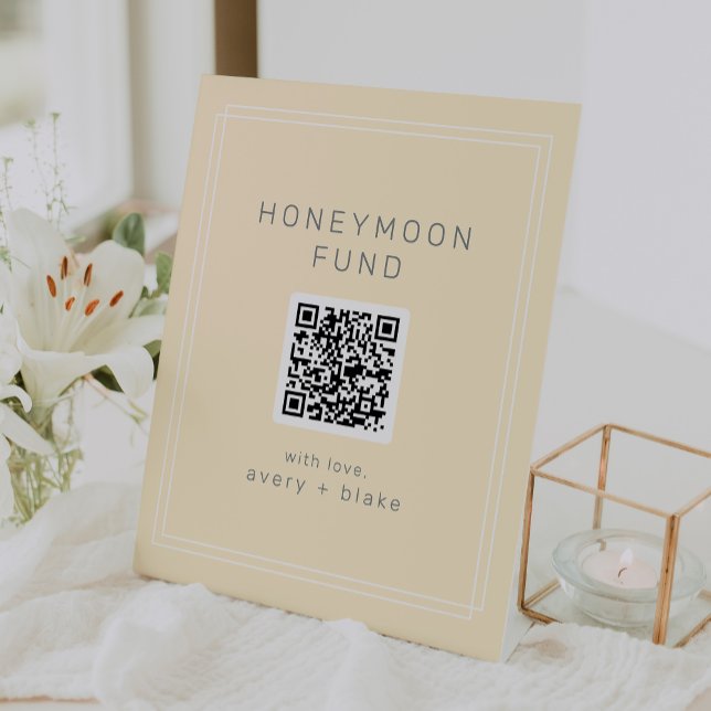 AVERY Simple Yellow QR Code Wedding Honeymoon Fund Sockelschild (AVERY Simple Yellow QR Code Wedding Honeymoon Fund Pedestal Sign)