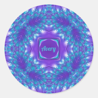 AVERY ~ WOW HÜBSCH 3D! Aqua, Lila und weiß ~ Runder Aufkleber