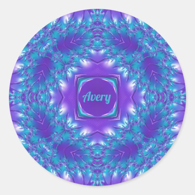 AVERY ~ WOW HÜBSCH 3D! Aqua, Lila und weiß ~ Runder Aufkleber (Vorderseite)