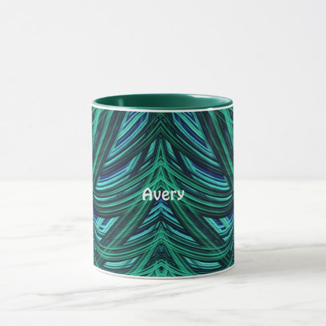 AVERY ~ Zany 3D Fraktal ~ Blau und Grün Tasse (Zentrum)