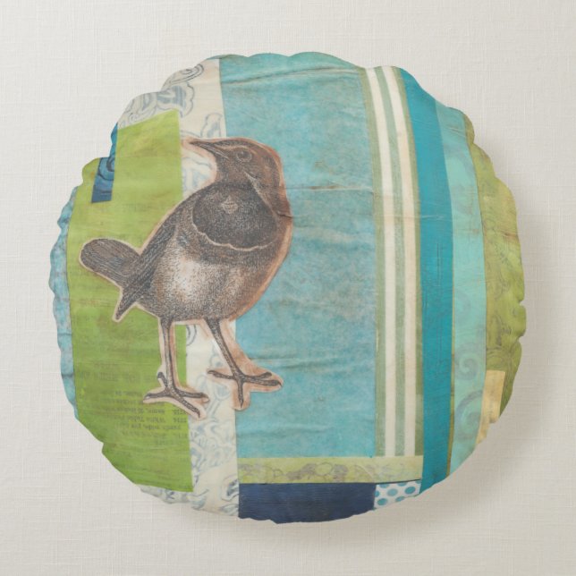 Avian Scrapbook I Rundes Kissen (Vorderseite)