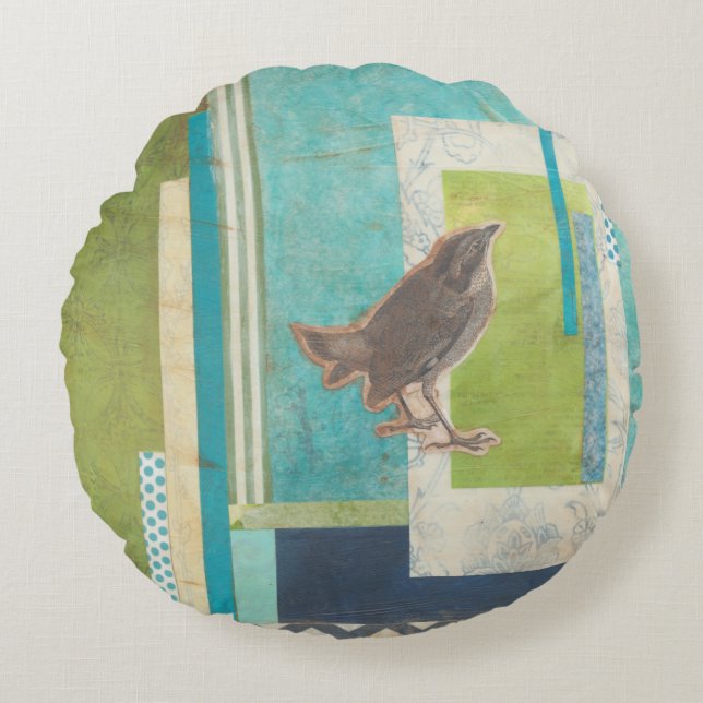 Avian Scrapbook II Rundes Kissen (Vorderseite)