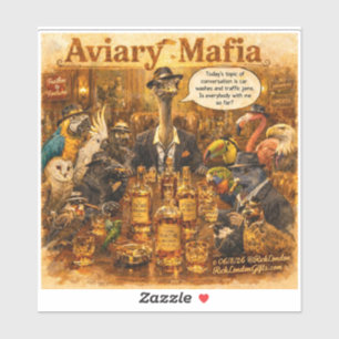 Aviary Mafia Cartoon – Feder-Familien-Mafia-Humor Aufkleber