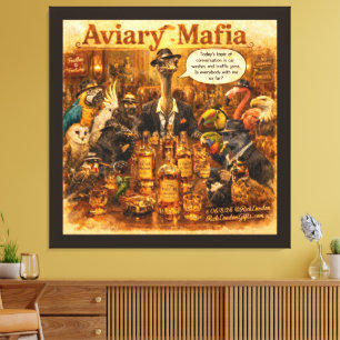Aviary Mafia Cartoon – Feder-Familien-Mafia-Humor  Leinwanddruck