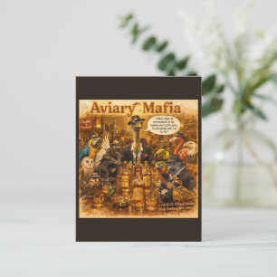Aviary Mafia Cartoon – Feder-Familien-Mafia-Humor Postkarte