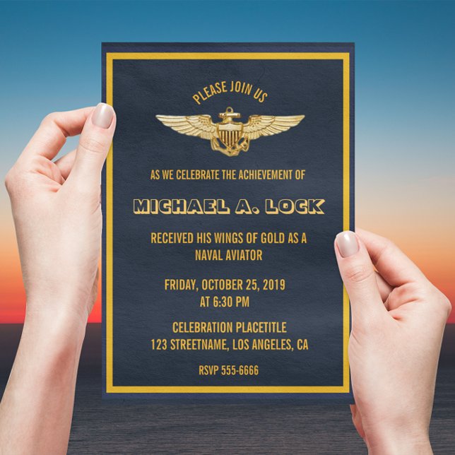 Aviateur de la marine / Ailes d'or Invitations (Créateur téléchargé)
