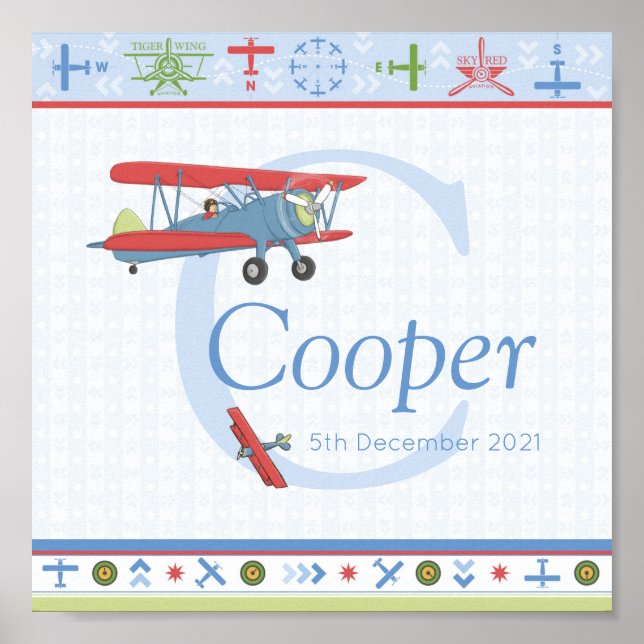 Aviateur Vintage Avion Nom personnalisé Poster (Devant)