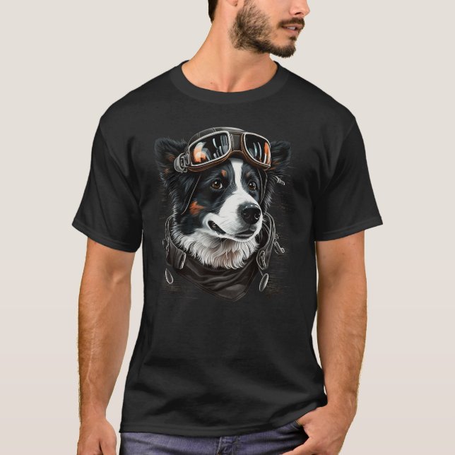 Aviation Border Collie Airplane Pilot on Border Co T-Shirt (Vorderseite)