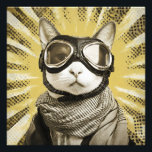 Aviator Cat Goggles Sunburst Portrait Fotodruck<br><div class="desc">A fearless feline aviator gazes straight ahead through oversized leather goggles with shining chrome rims. A cozy plaid scarf wraps the neck while dramatic golden sunburst rays explode behind, studded with dark speckles like an old propeller-plane poster. Warm sepia fur tones contrast the bold retro halo, blending vintage adventure, quiet...</div>