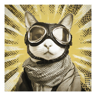Aviator Cat Goggles Sunburst Portrait Fotodruck