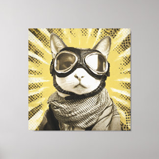Aviator Cat Goggles Sunburst Portrait Leinwanddruck