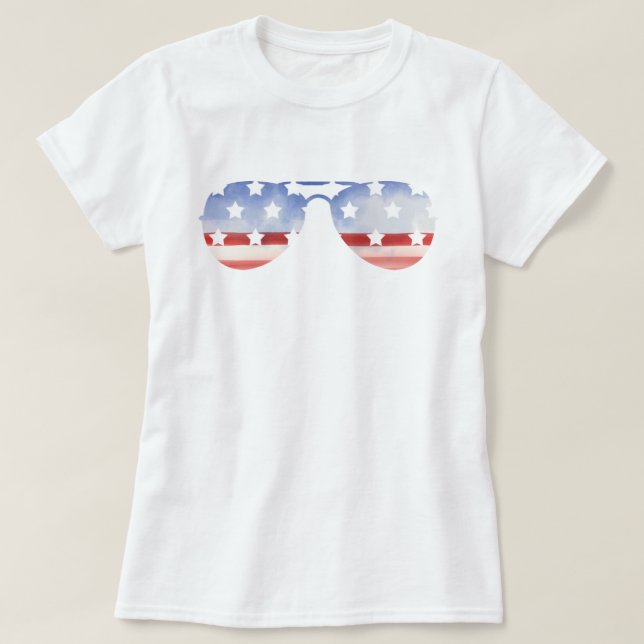 Aviator Glasses Flag Patriotic 4. Juli T-Shirt (Design vorne)