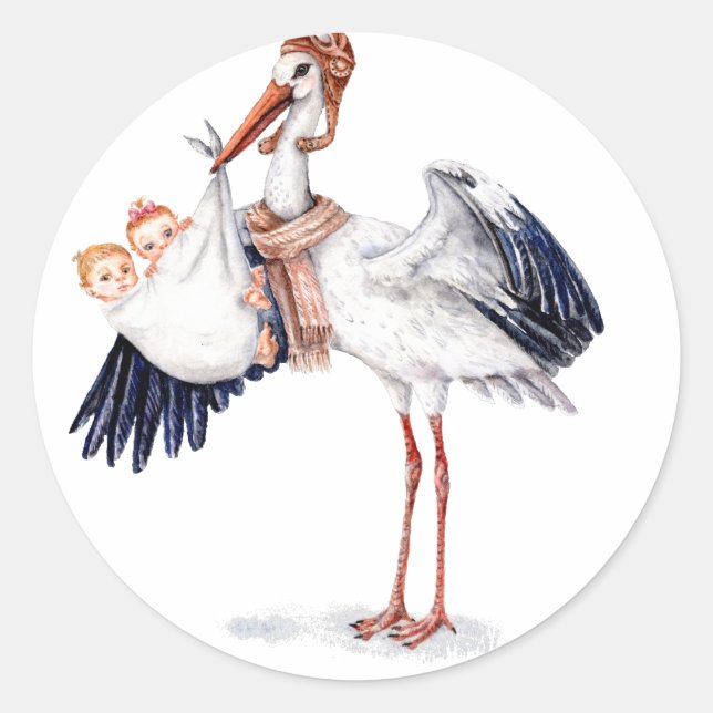 Aviator Stork Carried Twins Runder Aufkleber (Vorderseite)