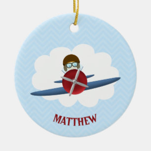 Aviator und sein Flugzeug Keramikornament