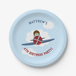 Aviator und sein Flugzeug Pappteller
