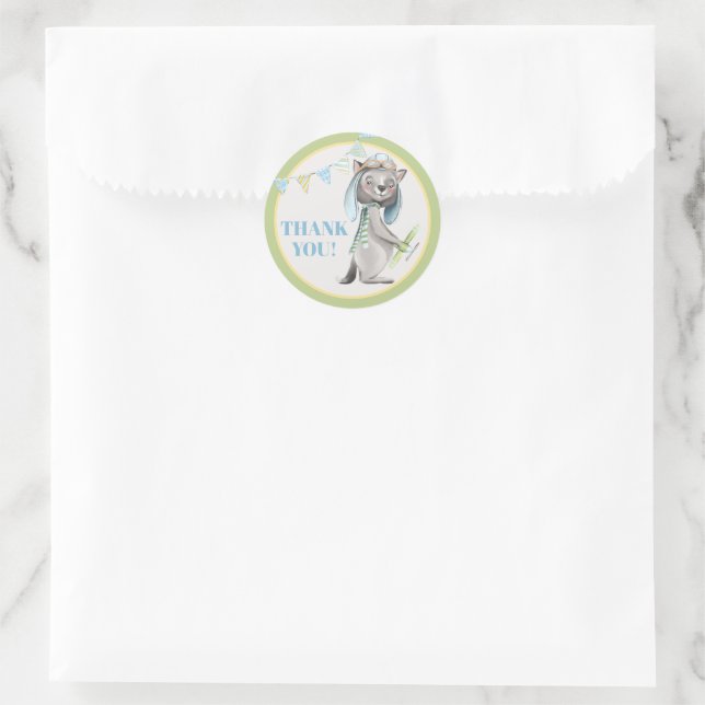 Aviator Wolf Baby Shower Vielen Dank Runder Aufkleber (Tasche)