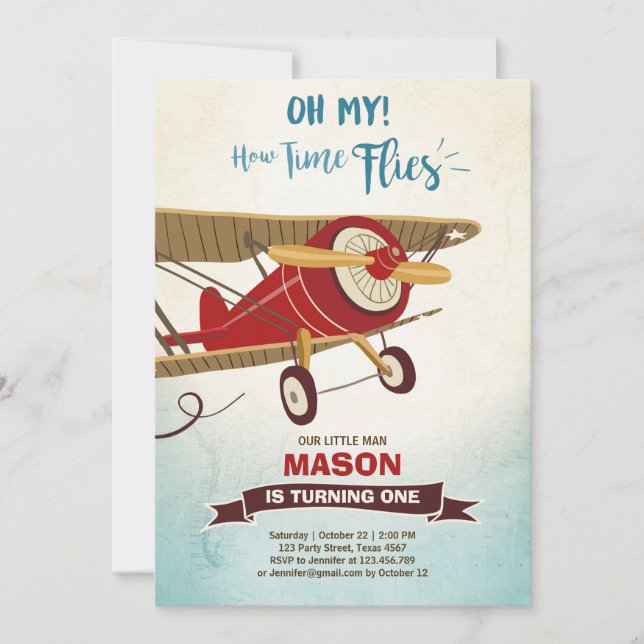 Avion Anniversaire Invitation Heure des vols Avion (Devant)