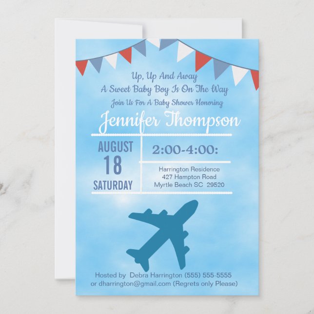 Avion Baby Boy Shower Invitation (Devant)