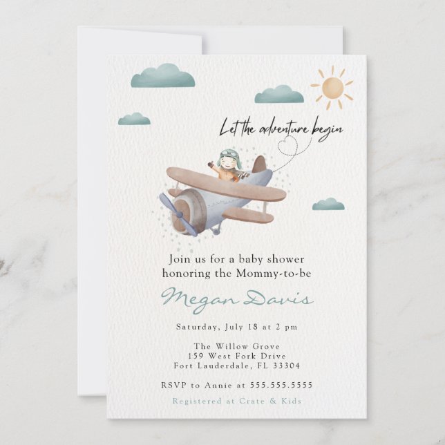 Avion Baby Shower Invitations Voyage (Devant)