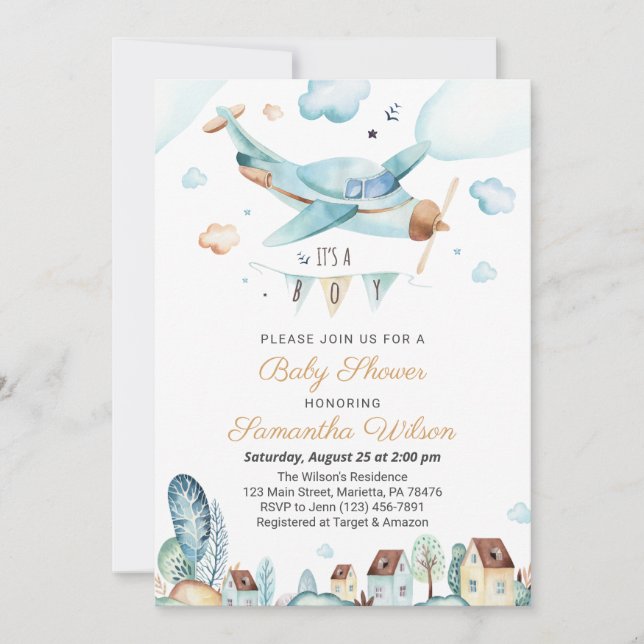 Avion C'est un Baby shower garçon Invitation (Devant)