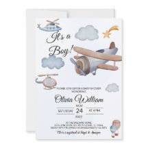 Avion C'est un Baby shower garçon Invitation