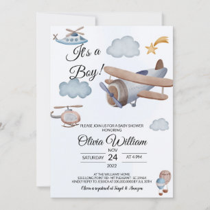 Avion C'est un Baby shower garçon Invitation