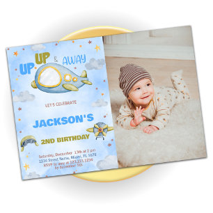 Avion Invitations Anniversaire Bleu Orange avec ph