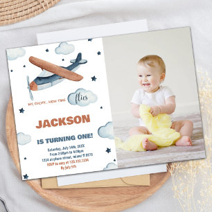 Avion Invitations Anniversaire Gris Orange avec ph