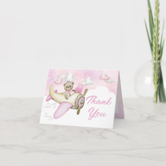 Avion rose Teddy Bear Girl Carte de remerciements