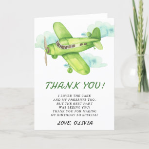 Avion vert aquarelle Anniversaire merci