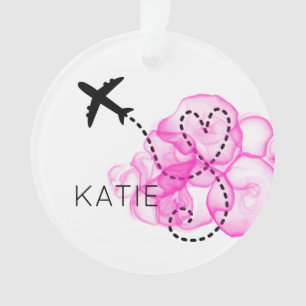 Avion Volant Amour Coeur Rose Nuage NOM Fun Orn