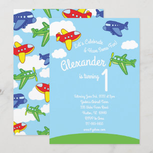 Avions 1er Anniversaire Cute Boy Invitations