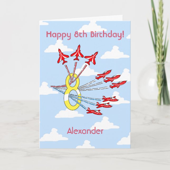 Avions Red Jet - 8e carte d'anniversaire (Ciel ble (Devant)