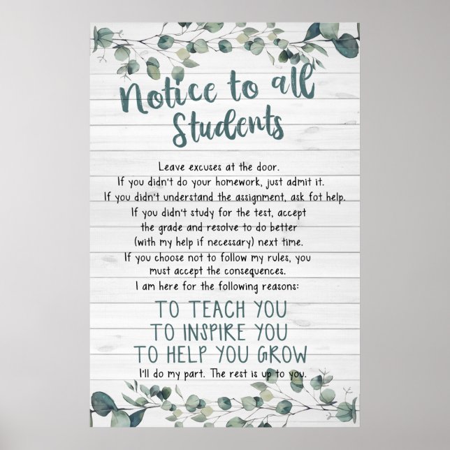 Avis À Tous Les Étudiants Poster Pour La Salle De  (Devant)