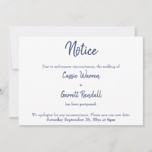 "Avis" Marine White Reporté Mariage Faire-part