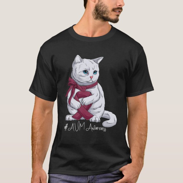AVM Awareness Month Burgundy Ribbon Cat T-Shirt (Vorderseite)
