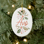 Avó Bright Holly Christmas Foto Keramik Ornament<br><div class="desc">Dieses stilvolle Ornament besticht durch meine handgezeichnet Winterlandschaft in lebhaften Farben. Personalisieren Sie den Rücken mit Ihrem eigenen Foto. Shopping-Geschenke und mehr unter www.zazzle.com/store/nbpaperco</div>