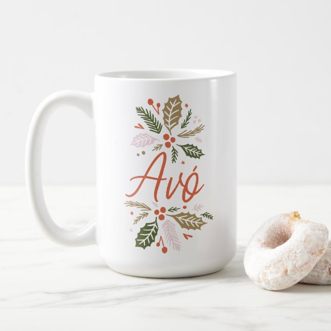 Avó Bright Holly Weihnachtskript Kaffeetasse (Mit Donut)