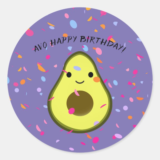 Avo Happy Birthday Funny Avocado Pun Runder Aufkleber (Vorderseite)