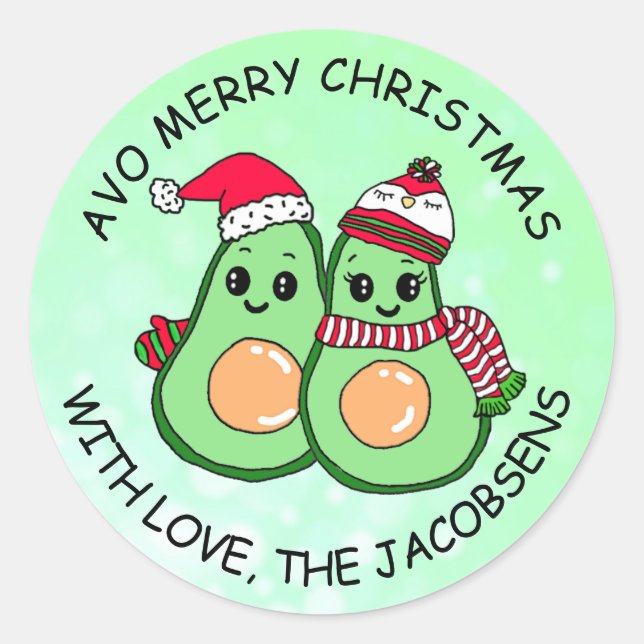 Avo Merry Christmas Avocado Spaß Holiday Runder Aufkleber (Vorderseite)