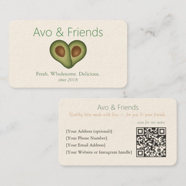 Avo und Freunde | Avocado Logo Gesunde Ernährung - Visitenkarte (Vorne/Hinten)