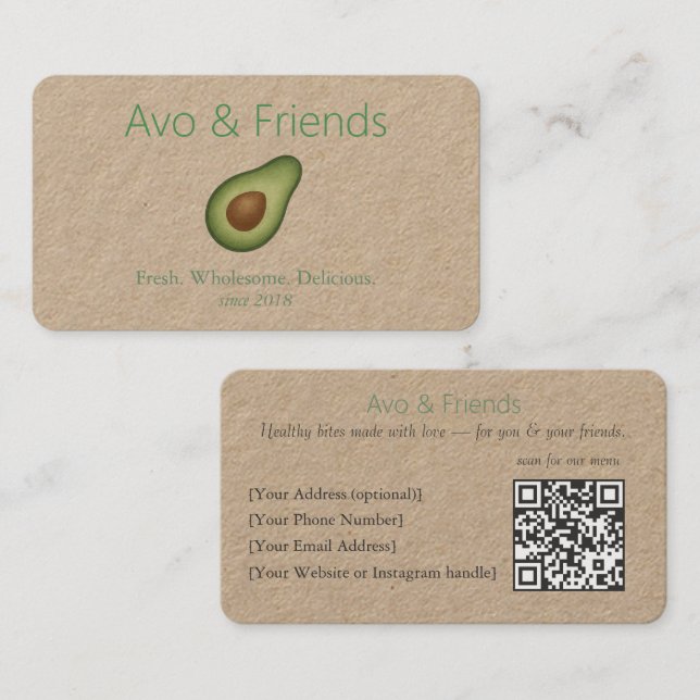 Avo und Freunde | Avocado Logo Gesunde Ernährung - Visitenkarte (Vorne/Hinten)