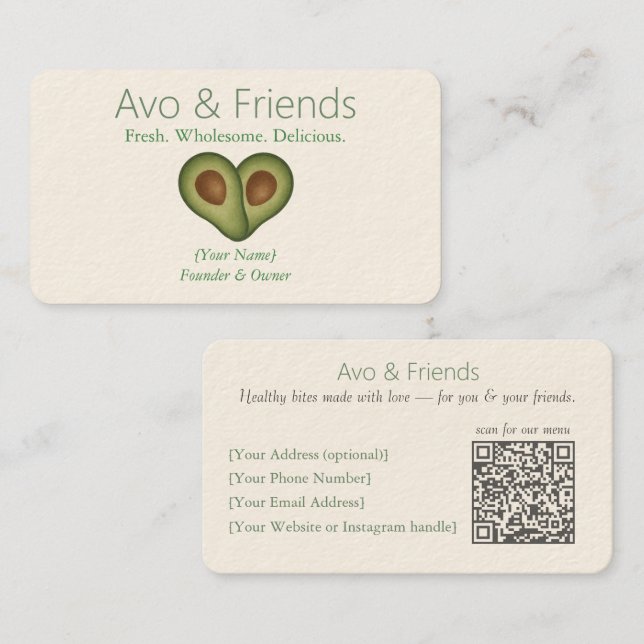 Avo und Freunde | Avocado Logo Gesunde Ernährung - Visitenkarte (Vorne/Hinten)