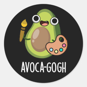 Avoca-gogh Funny Avocado Artist Pun Dark BG Runder Aufkleber
