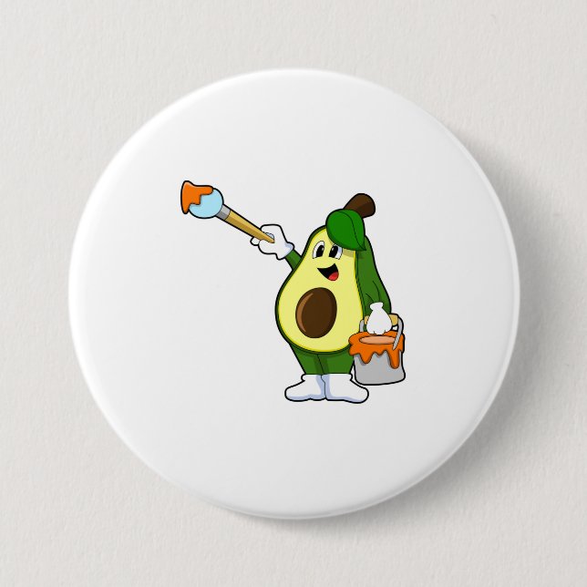 Avocado als Maler mit Pinsel Button (Vorderseite)