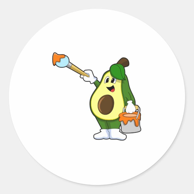 Avocado als Maler mit Pinsel Runder Aufkleber (Vorderseite)