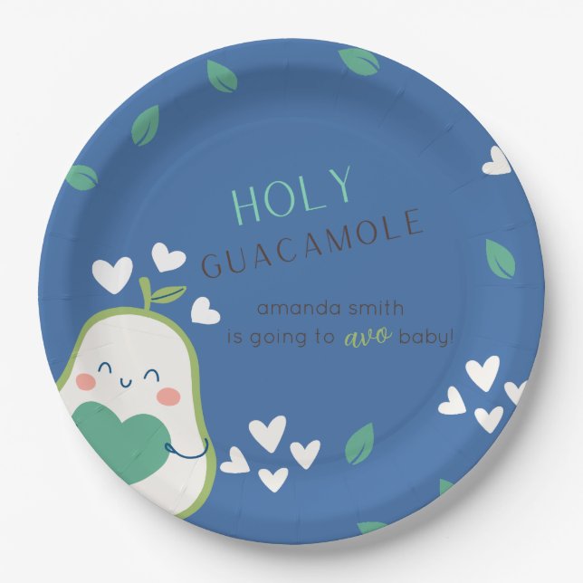 Avocado Baby Shower, Baby Boy, Niedlich Avocado Pappteller (Vorderseite)