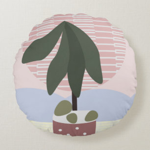 Avocado-Baum-Rosé-stumpfe geometrische rosa-grüne  Rundes Kissen