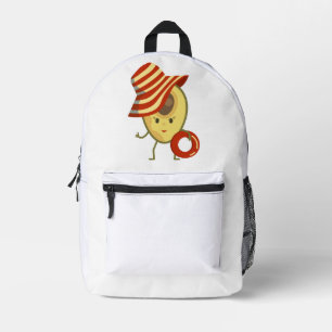 Avocado Beach Girl mit Sonnenmütze und Schwimmring Bedruckter Rucksack